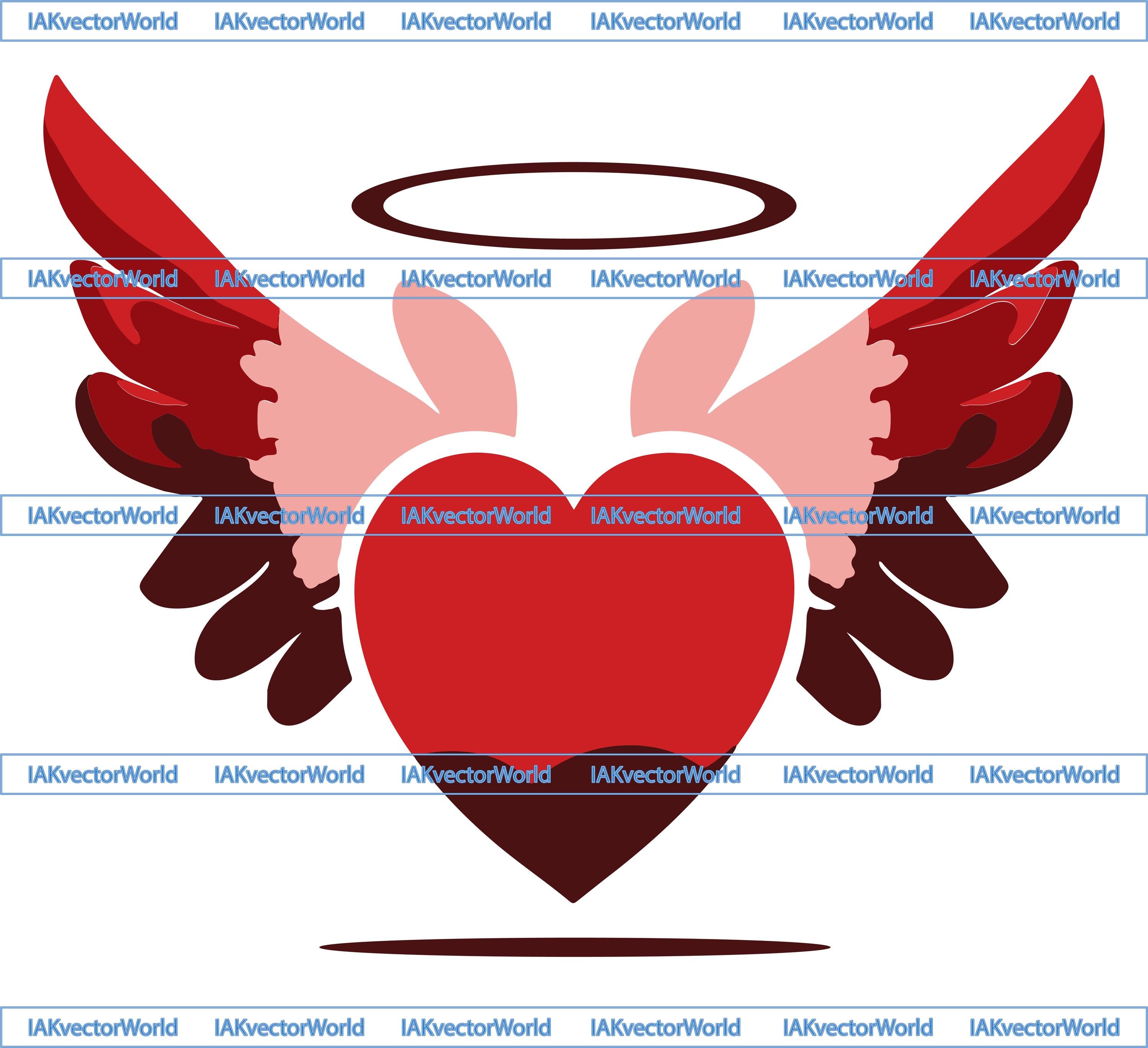 Angel Wings With Heart and Halo SVG | Memorial Heart Wings Vector Angel ...
