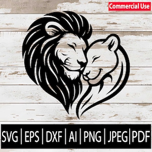 King and Queen Lion Nuzzling SVG | Romantic Male & Female Lion Design Clipart for Cricut sub Laser cnc | Svg Eps Png Dxf Jpg Pdf Ai Download