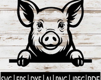 Spähendes Schwein SVG | Niedliche Schwein Peekaboo Schwein Silhouette | Lustig Bauernhof Clipart für Cricut, Sub, Laser, CNC | Svg Eps Dxf Png Pdf Ai Jpg