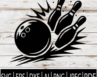 Bowling SVG | Bowling Ball and Pins Silhouette Clipart | Strike Bowling Cut Files for Cricut, Sub, CNC, Laser | Svg Eps Png Dxf Pdf Ai Jpg