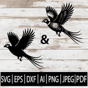 Flying Pheasant SVG Bundle | 2 Bird Designs – Detailed & Silhouette design Vector art for Cricut sub Laser cnc | Svg Eps Png Dxf Jpg Pdf Ai