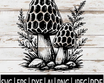 Morel Mushroom SVG | Wild Forest Mushrooms Laser Engrave File Clipart for Cricut Silhouette Laser Sub CNC | Svg Dxf Ai Eps Pdf Png Jpg