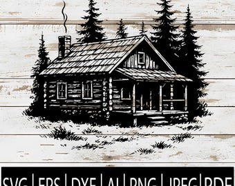 Rustic Cabin SVG Design | Log Cabin in Forest Clipart for Cricut sub Laser cnc | Svg Eps Png Dxf Jpg Pdf Ai Files Digital Download