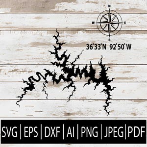 Tableau Rock Lake SVG | Missouri Lake Waterway carte forme des cliparts pour CNC Laser Sublimation Cricut | Télécharger Svg Eps Png Dxf Jpg Pdf Ai