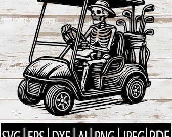 Skeleton Golfer Golf Cart SVG | Golf Skeleton Silhouette Clipart | Golf cart Design for Cricut Sub Laser CNC | Svg Eps Dxf Pdf Ai Png Jpg