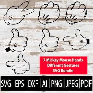 7 Mickey Mouse Hands SVG Bundle | Cartoon Hand Gesture Clipart Designs for Cricut Laser Sub Cnc | Disney-Inspired Cut File Eps Png Dxf PdfAI