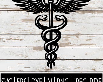 Símbolo médico Caduceo SVG / Médico Enfermera EMT Clipart para Cricut Sublimación Láser CNC / Archivos SVG Eps Dxf Ai Png Pdf Jpg Descarga digital