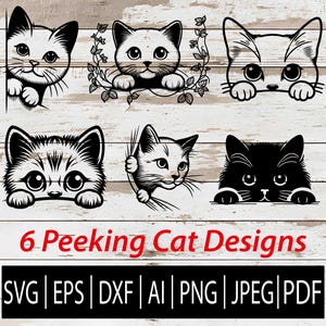 Peeking Cat SVG Bundle | Cute Cat Face Clipart | Peeking Cat Laser Engrave Cut Files for Cricut Svg EpsPng Jpg Dxf Ai Pdf Digital Download
