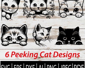 Peeking Cat SVG Bundle | Cute Cat Face Clipart | Peeking Cat Laser Engrave Cut Files for Cricut Svg EpsPng Jpg Dxf Ai Pdf Digital Download