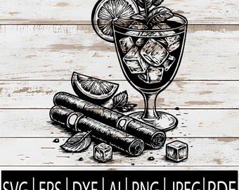 Vintage Mojito and Cigar SVG | Cocktail Drink and Bar Sign | Home Bar Decor Clipart for Cricut Sub Laser CNC | Svg Png Jpg Dxf Pdf Ai Eps