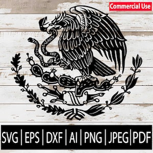 Mexico Coat of Arms SVG | Mexican Eagle Snake Crest Cut File | Black & White Mexico Flag Emblem Png Dxf Eps Pdf JPG AI Design for Cricut Sub