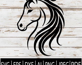 Elegant Horse Head SVG | Wild Horse Silhouette Cut File | Equestrian SVG Dxf Png Eps Pdf AI Jpg | Cricut Vinyl Decal Clipart