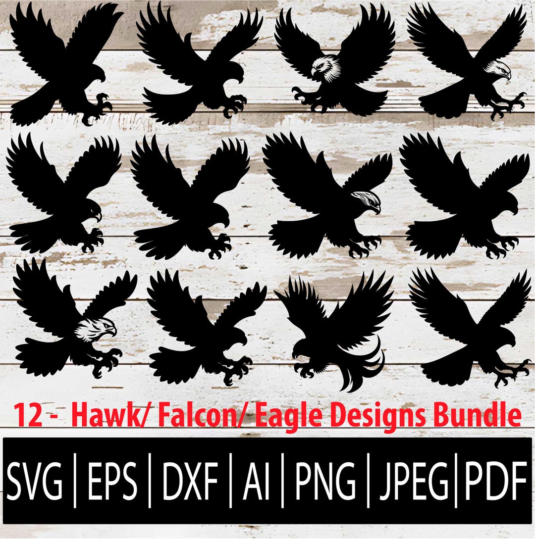Eagle SVG Bundle | Tribal Hawk Tattoo Vector | Flying Bird Clipart for ...