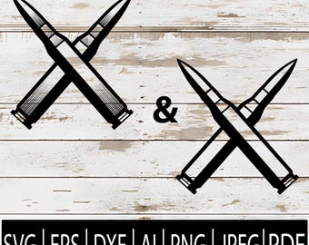 Crossed Bullets SVG Bundle | 2 Tactical Ammo Clipart Designs for Cricut Sublimation Laser CNC | Svg Eps Png Dxf Jpg Pdf Ai Digital Download