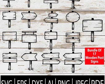 Wooden Sign Post SVG Bundle | 17 Simple Blank Rustic Board Clipart for Cricut, Laser & Sublimation CNC | Svg Dxf Ai Eps Pdf Png Jpg Download