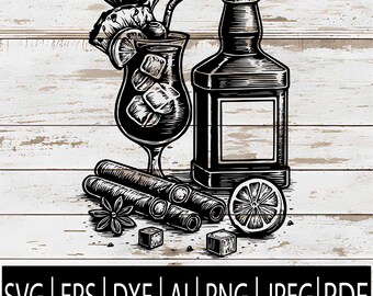 Vintage Mojito and Old Whiskey SVG | Cigar and Cocktail Glass | Rustic Bar Sign Clipart for Cricut Sub Laser CNC| Svg Png Jpg Dxf Pdf Ai Eps