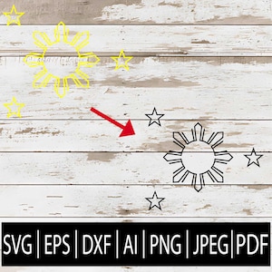 Philippines Flag Stars and Sun SVG | Filipino Flag Crest Symbol Clipart for Cricut sub Laser cnc | Svg Eps Png Dxf Jpg Pdf Ai Download