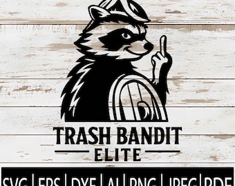 Trash Bandit SVG | Funny Raccoon Middle Finger Clipart | Rebel Animal | Sarcastic Cartoon Design for Cricut Laser Svg Eps Dxf Png Pdf Ai Jpg
