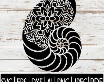 Sea Shell Mandala SVG | Beach Coastal Shell Silhouette | Boho Ocean Cut File for Cricut, CNC Laser, Sublimation | Svg Eps Png Dxf Pdf Ai Jpg