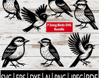 Song Bird SVG Bundle | Sparrow & Woodland Bird Clipart Silhouettes for Cricut Sublimation Laser CNC | Svg Eps Png Jpg Dxf Pdf Ai Download