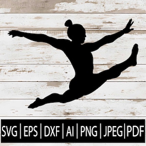 Gymnast Silhouette SVG | Woman Dancer Jump Pose Vector | Gymnastics Clipart | Ballet Dance Digital File| Sports Cricut Design Eps Pdf Ai Png
