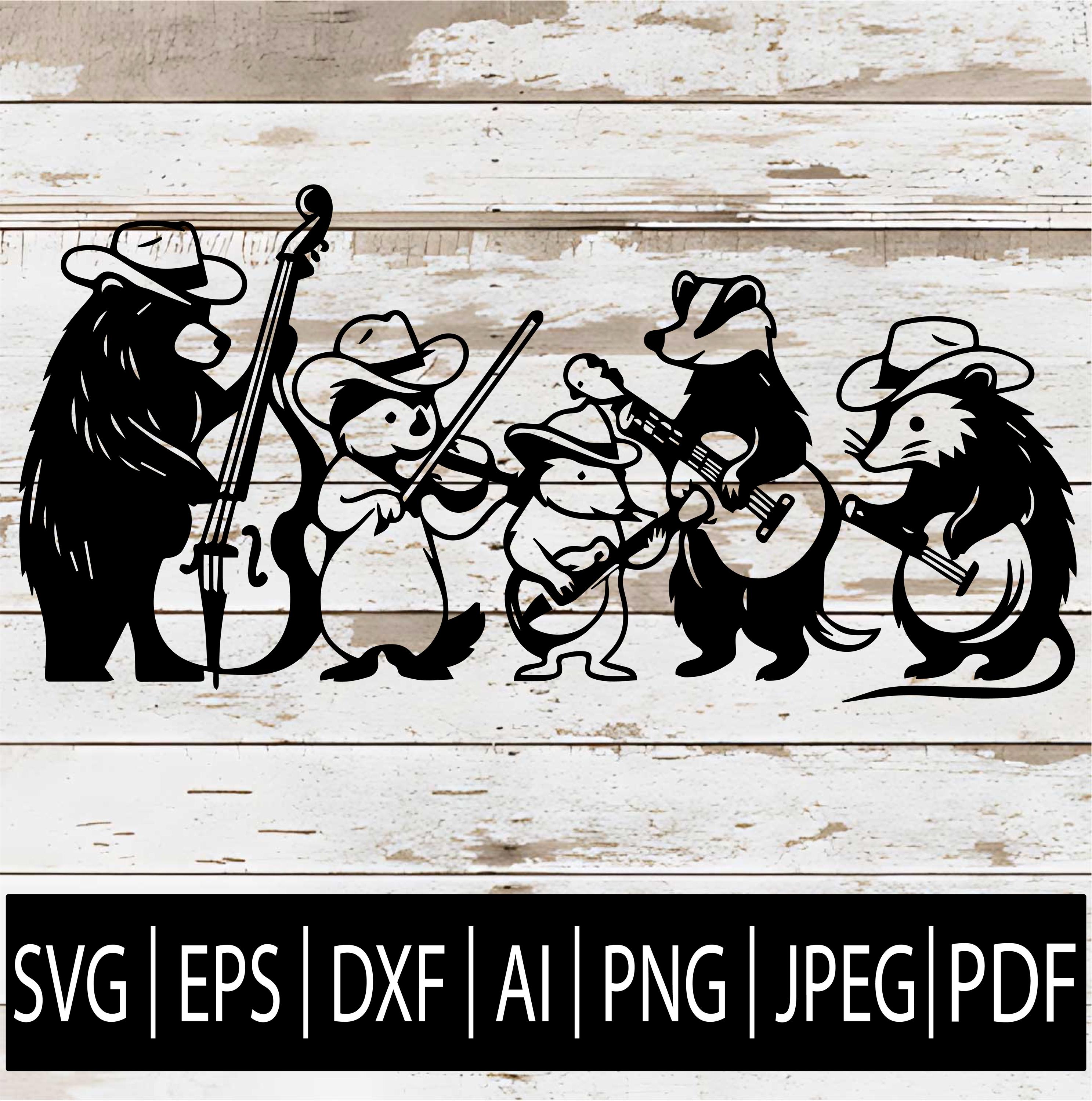 Animal Bluegrass Band SVG | Laser Engraving Silhouette Clipart | Folk ...