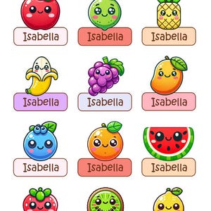 Fruit. Cute Dishwasher Safe Labels - Cute Daycare Labels - Cute Waterproof Labels - Cute Kids Name Labels