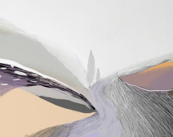 Abstract Lilac Landscape Print, Pastel Japandi Wall Art (Digital Download)