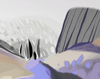 Japandi Landscape Print, Abstract Earth Tone Art, Lavender Ochre Minimalist Poster (Digital Download)