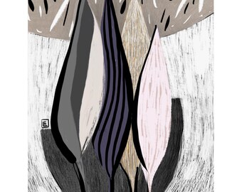 Minimal Botanical Print, Abstract Scandinavian Wall Art, Organic Leaves Poster