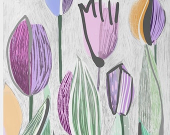 Abstract Floral Print, Pastel Botanical Wall Art, Modern Garden Poster (Digital Download)