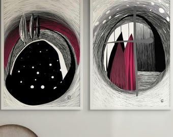 Set of 2 Abstract Botanical Prints, Hand-Drawn Plant Art, Neutral Scandinavian Decor (Digital Download)