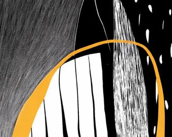 Black White Abstract Botanical Print, Modern Graphic Wall Art (Digital Download)