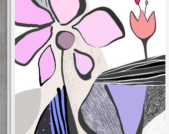 Abstract Floral Print, Modern Pink Botanical Wall Art (Digital Download)