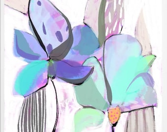 Abstract Floral Wall Art, Lavender Mint Green Botanical Print, Modern Pastel Painting (Digital Download)