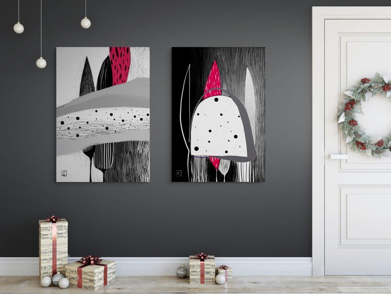 abstract-art-prints-modern-black-white-red-diptych-digital-download