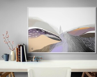 Abstract Landscape Print | Neutral Beige Purple Modern Scandinavian Wall Art