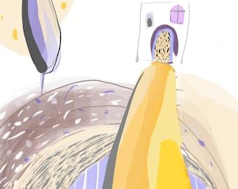 Nursery Printable Wall Art, Abstract Path House Illustration, Pastel Landscape (Digital Download)