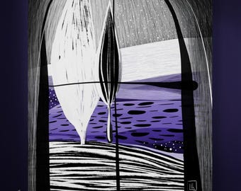 Abstract Landscape Print, Purple Horizon, Minimalist Scandinavian Wall Art (Digital Download)