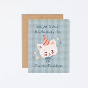 Party & Parlour Vintage Party Kitty Cat Birthday Card Plaid Retro Coquette A2 Greeting Card Blank Inside Printed In The USA w/ Envelope