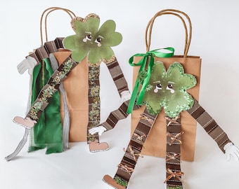 Barn gör-det-själv vintage lyckoklöver vän St. Patty's hantverk konstaktivitet utskrivbar mall retro St. Patrick's Day-fest söt karaktär
