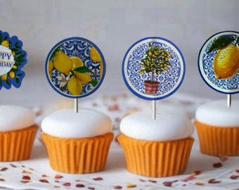 Italian Lemon Cupcake Toppers – Amalfi Coast Birthday Party Decor