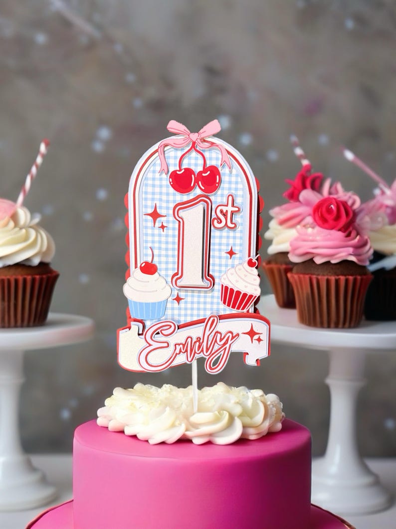 Personalized Cherry Birthday Cake Topper – Custom Name & Age - Etsy