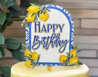 Italian Lemon Birthday Cake Topper, Happy Birthday Topper, Amalfi Coast ...