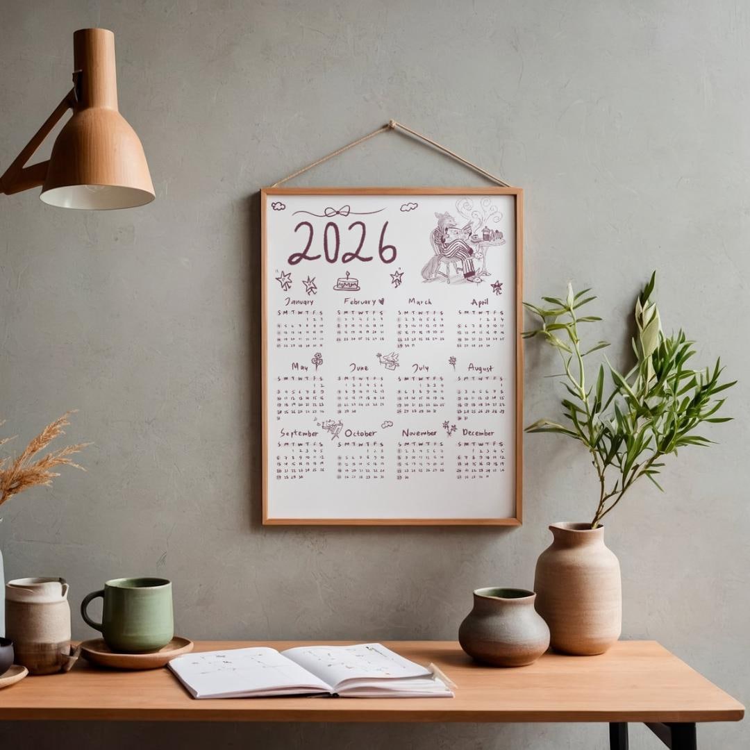 2026 Hand Drawn Calendar | Cute Aesthetic Printable Monthly Planner PDF ...
