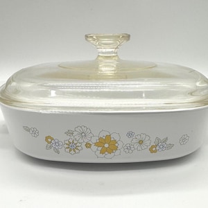 Vintage Corning Ware Floral Bouquet Casserole Dish, #A-8-B, 1970s