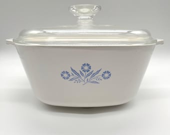 Vintage Corning Ware Pyroceram Blue Cornflower 2 1/2 Quart Casserole
