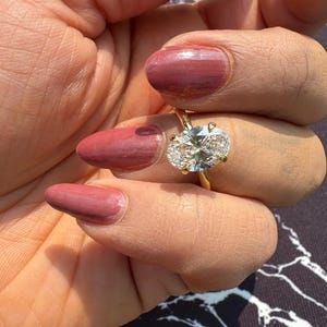 Oval 2 Carat Lab Grown Diamond Solitaire Engagement Ring, Oval Solitaire Hidden Halo Diamond Ring / IGI Certified / 14k Yellow Gold Ring