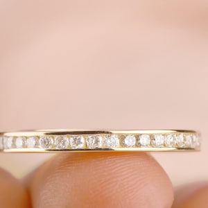 Channel Set Round Diamond Wedding Band, Half Eternity Lab Grown Diamond Band, Stackable Band for Engagement Ring, Anniversary/Birthday Gift