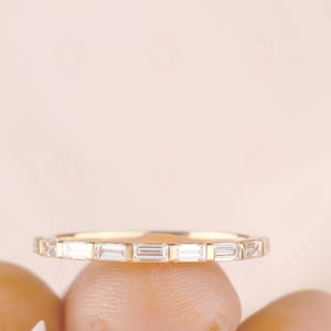 The Devotion Baguette Lab Diamond Wedding Band | Minimalist Stacking Ring | Dainty Half Eternity Band, Baguette Wedding Ring